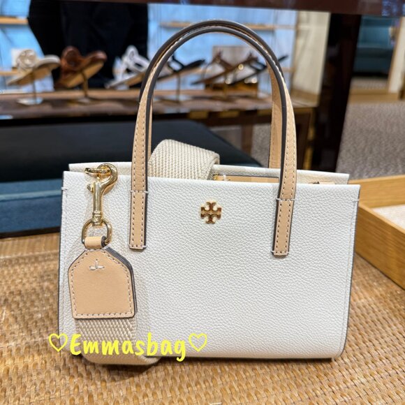 Tory Burch Blake Color-Block Mini Tote 175949 $330 Warm White/Classic Cuoio
